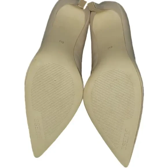 Guess Genuine Leather 3 Beige Heels with Metal Accents